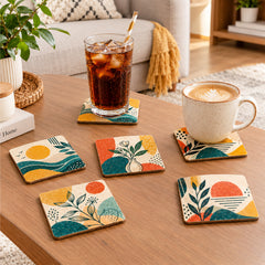 Todfod Abstract Nature Wooden Coasters Set of 6 – Square Tea & Coffee Cup Mats for Home, Office & Gifting