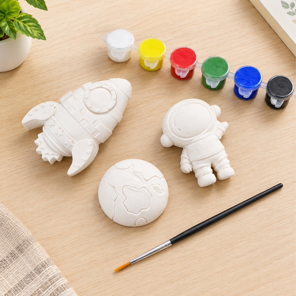 Todfod DIY Plaster Painting Kit for Kids | 3D Space Theme Rocket Astronaut Moon | 6 Colours and Paint Brush Included | Creative Art and Craft Activity