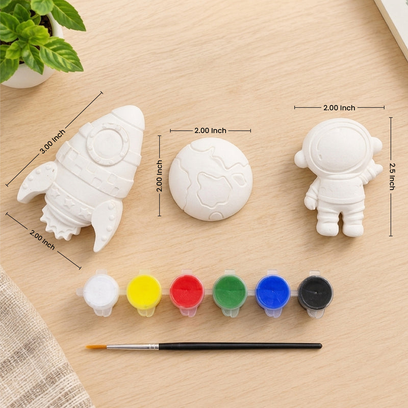 Todfod DIY Plaster Painting Kit for Kids | 3D Space Theme Rocket Astronaut Moon | 6 Colours and Paint Brush Included | Creative Art and Craft Activity