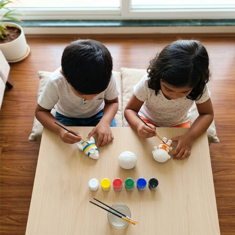 Todfod DIY Plaster Painting Kit for Kids | 3D Space Theme Rocket Astronaut Moon | 6 Colours and Paint Brush Included | Creative Art and Craft Activity