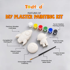 Todfod DIY Plaster Painting Kit for Kids | 3D Space Theme Rocket Astronaut Moon | 6 Colours and Paint Brush Included | Creative Art and Craft Activity