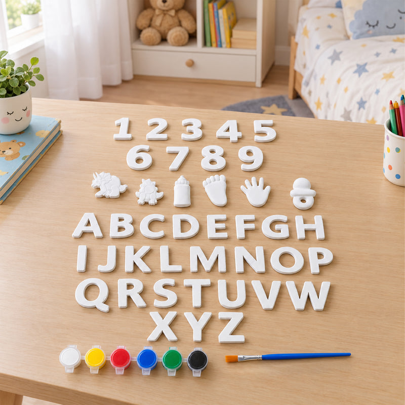 Todfod Alphabets and Numbers POP Plaster DIY Painting Kit for Kids | ABCD Letters, 1–9 Numbers and Fun Shapes with Paints and Brushes | Creative Educational Art and Craft Activity Set