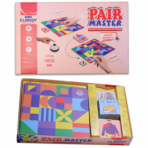 Doms Clapsjoy Pair Master Pattern Matching Board Game for Kids 3+ Years | Shape & Color Matching Game with Bell | Pattern Recognition, Focus & Concentration Game | 2 Player Family Game
