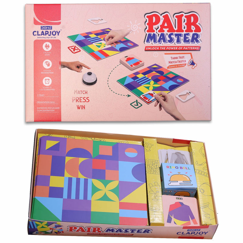 Doms Clapsjoy Pair Master Pattern Matching Board Game for Kids 3+ Years | Shape & Color Matching Game with Bell | Pattern Recognition, Focus & Concentration Game | 2 Player Family Game