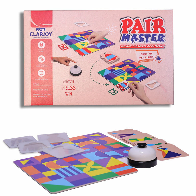 Doms Clapsjoy Pair Master Pattern Matching Board Game for Kids 3+ Years | Shape & Color Matching Game with Bell | Pattern Recognition, Focus & Concentration Game | 2 Player Family Game