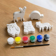 Todfod DIY Animal Painting Kit for Kids, Set of 5 White Animal Figures with 6 Paint Colors and Brush, Creative Art and Craft Activity
