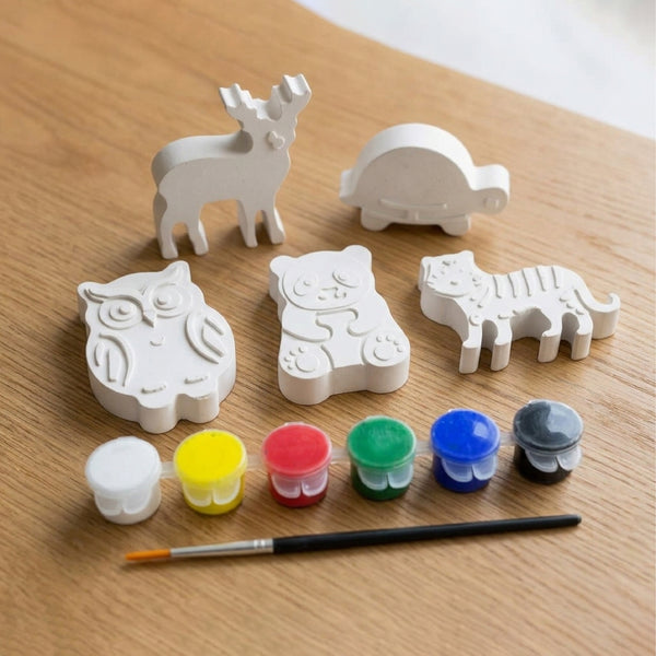 Todfod DIY Animal Painting Kit for Kids, Set of 5 White Animal Figures with 6 Paint Colors and Brush, Creative Art and Craft Activity