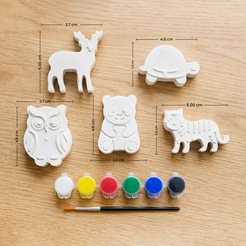 Todfod DIY Animal Painting Kit for Kids, Set of 5 White Animal Figures with 6 Paint Colors and Brush, Creative Art and Craft Activity