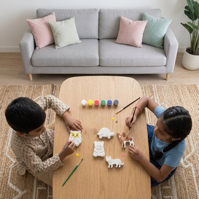 Todfod DIY Animal Painting Kit for Kids, Set of 5 White Animal Figures with 6 Paint Colors and Brush, Creative Art and Craft Activity