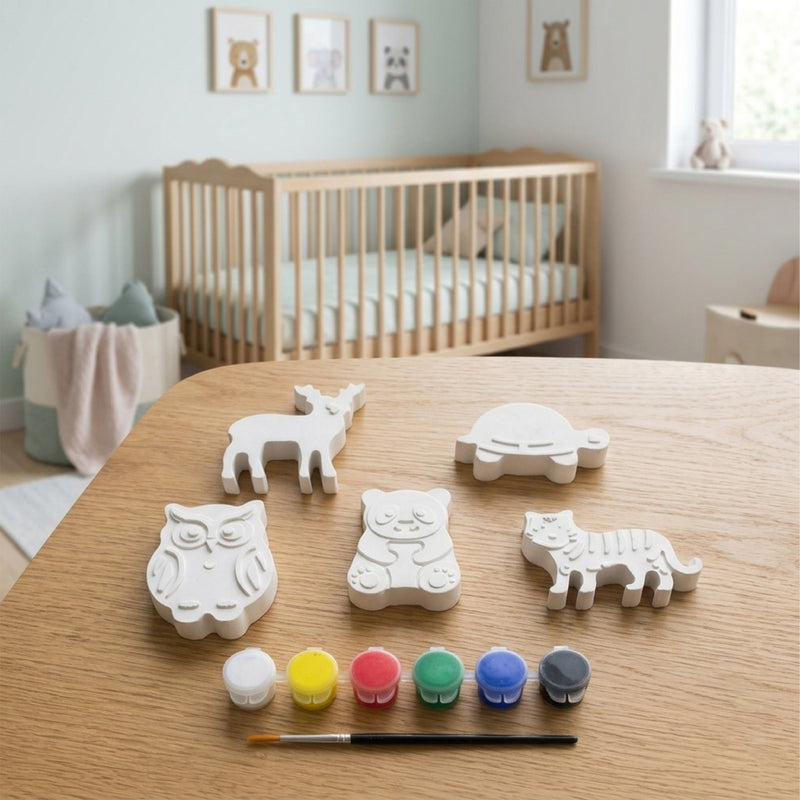 Todfod DIY Animal Painting Kit for Kids, Set of 5 White Animal Figures with 6 Paint Colors and Brush, Creative Art and Craft Activity