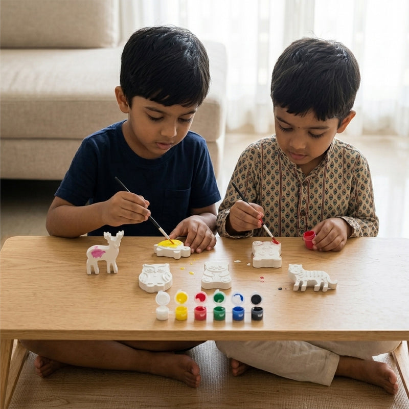 Todfod DIY Animal Painting Kit for Kids, Set of 5 White Animal Figures with 6 Paint Colors and Brush, Creative Art and Craft Activity
