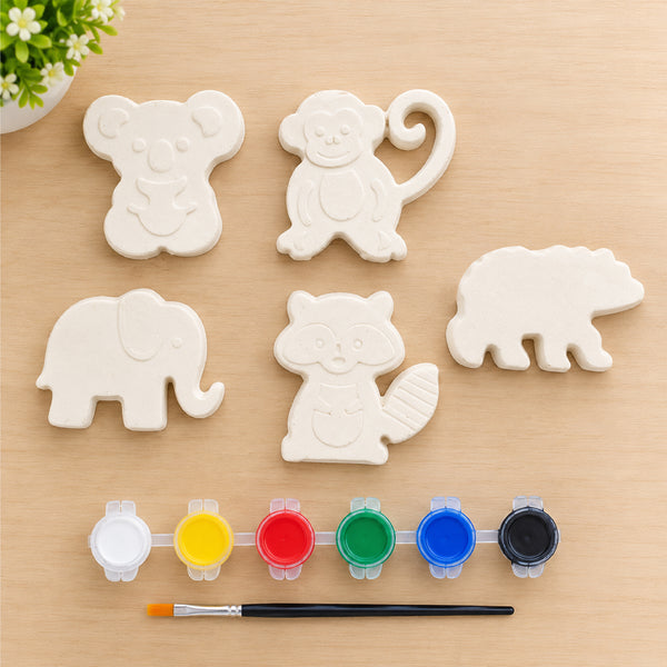 Todfod DIY Animal Painting Kit for Kids | 5 White Animal-Shaped Painting Figures with 6 Paint Colors and Brush | Creative Art and Craft Activity Set