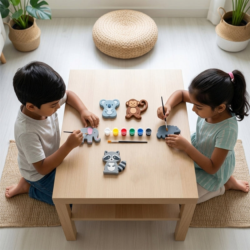 Todfod DIY Animal Painting Kit for Kids | 5 White Animal-Shaped Painting Figures with 6 Paint Colors and Brush | Creative Art and Craft Activity Set