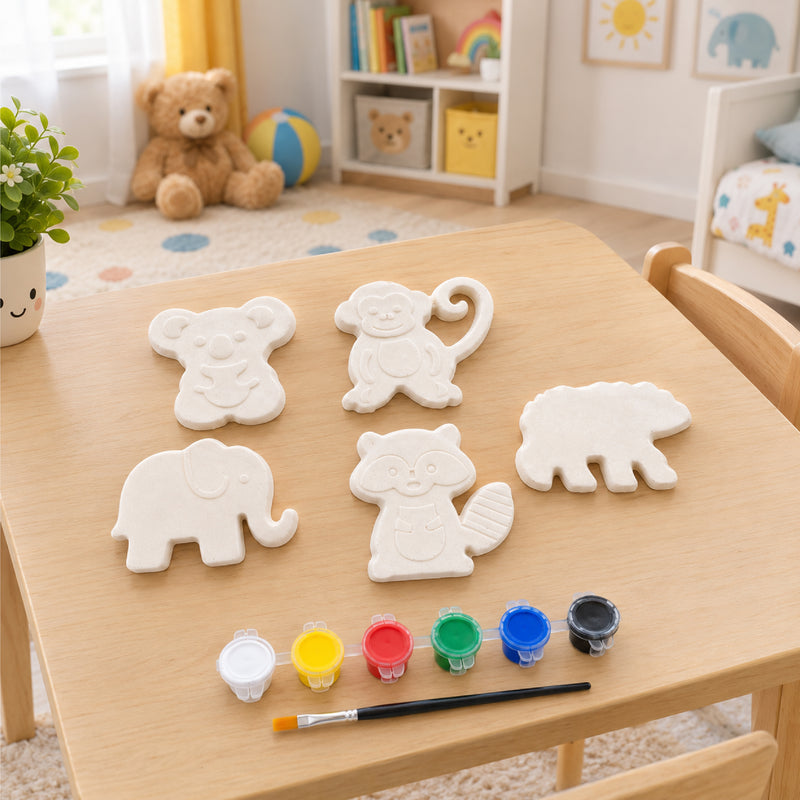 Todfod DIY Animal Painting Kit for Kids | 5 White Animal-Shaped Painting Figures with 6 Paint Colors and Brush | Creative Art and Craft Activity Set