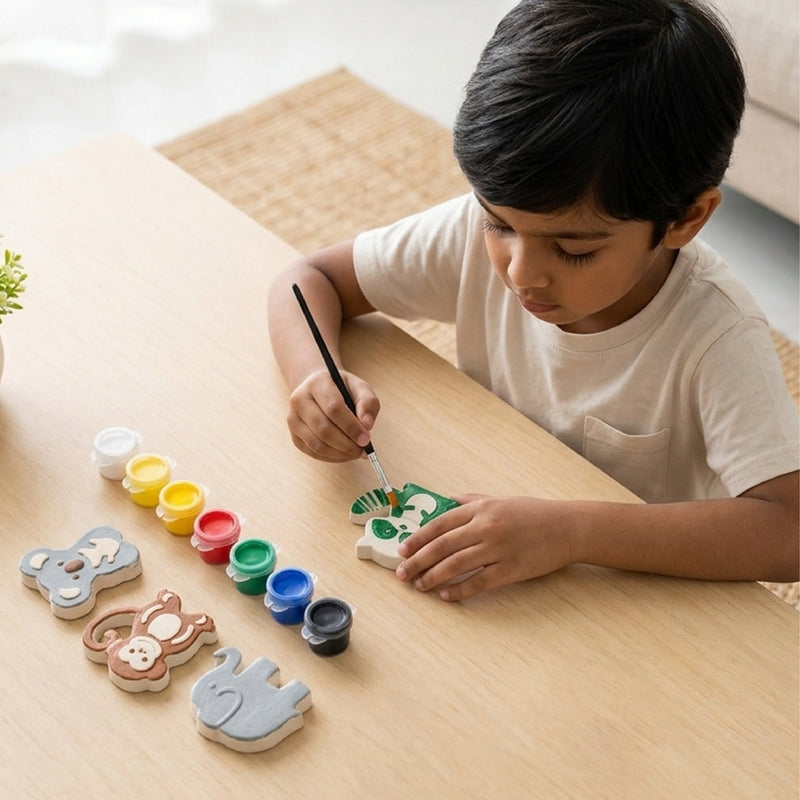 Todfod DIY Animal Painting Kit for Kids | 5 White Animal-Shaped Painting Figures with 6 Paint Colors and Brush | Creative Art and Craft Activity Set