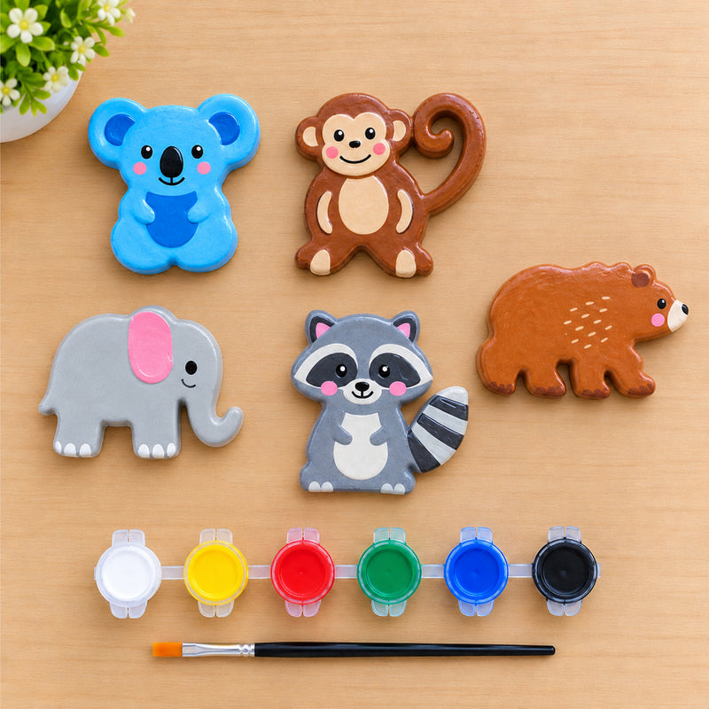 Todfod DIY Animal Painting Kit for Kids | 5 White Animal-Shaped Painting Figures with 6 Paint Colors and Brush | Creative Art and Craft Activity Set