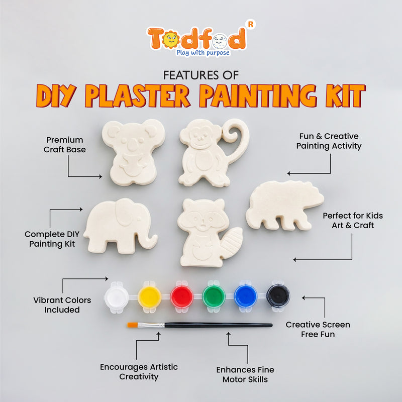 Todfod DIY Animal Painting Kit for Kids | 5 White Animal-Shaped Painting Figures with 6 Paint Colors and Brush | Creative Art and Craft Activity Set