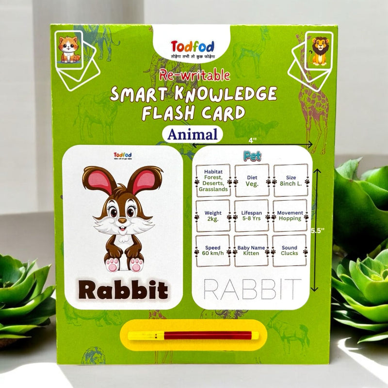 Todfod smart knowledge flash card for rabbits on a green background