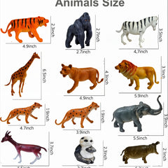 Chart showing various animal figurines with their corresponding sizes in inches.
