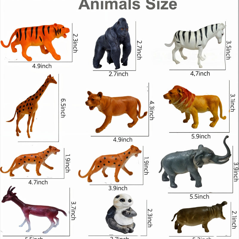 Chart showing various animal figurines with their corresponding sizes in inches.