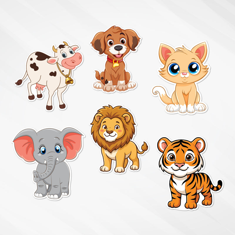 Todfod Animals Fridge Magnet Set of 6 | 3 Inch Cute Cartoon MDF Wood Magnets for Kids & Home Decor
