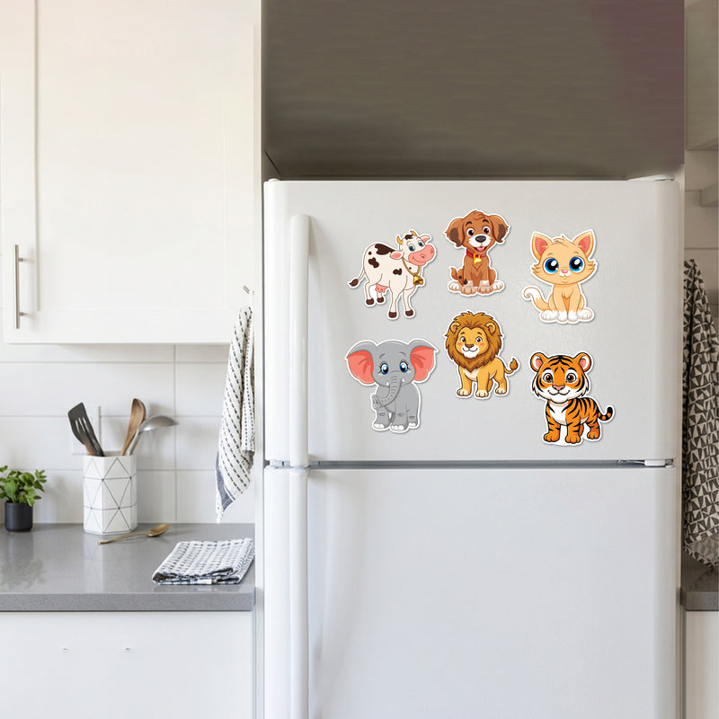 Todfod Animals Fridge Magnet Set of 6 | 3 Inch Cute Cartoon MDF Wood Magnets for Kids & Home Decor