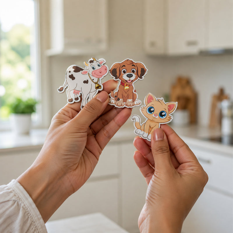 Todfod Animals Fridge Magnet Set of 6 | 3 Inch Cute Cartoon MDF Wood Magnets for Kids & Home Decor
