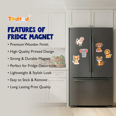 Todfod Animals Fridge Magnet Set of 6 | 3 Inch Cute Cartoon MDF Wood Magnets for Kids & Home Decor