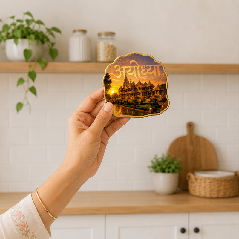 Todfod Ayodhya Ram Mandir Fridge Magnet | Wooden Ayodhya Souvenir Refrigerator Magnet | Decorative Travel Magnet for Kitchen, Home & Office | 3 Inch