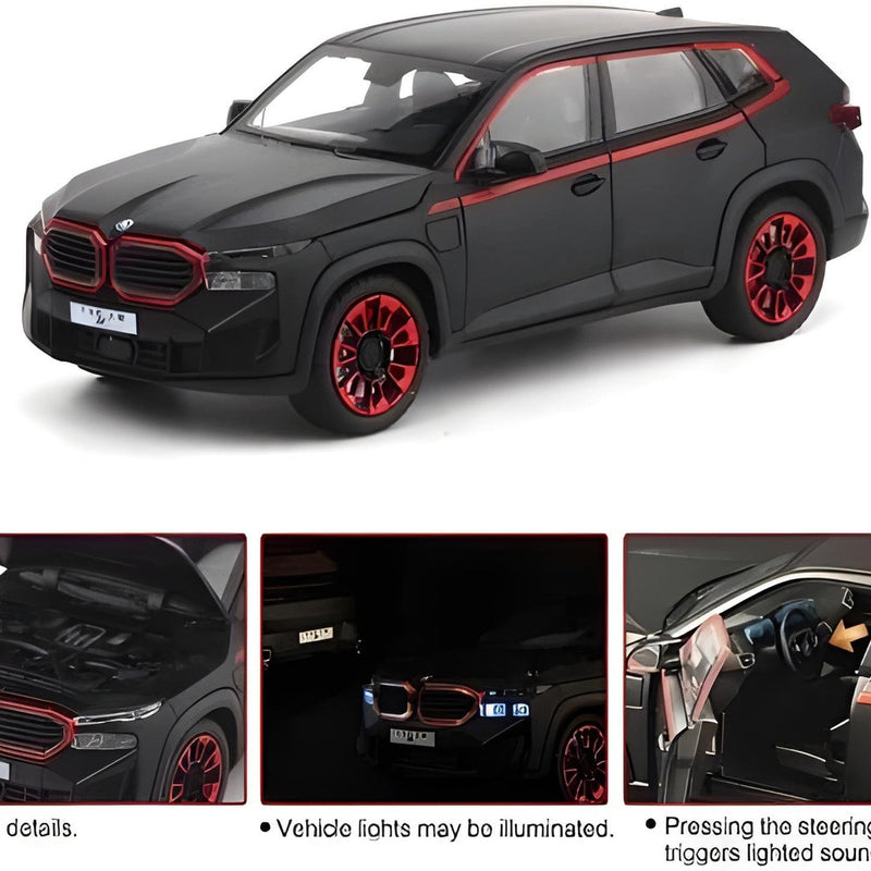 Black SUV model with red accents on a white background