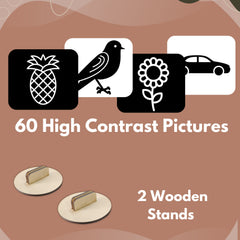 Product packaging with icons and text on a brown background