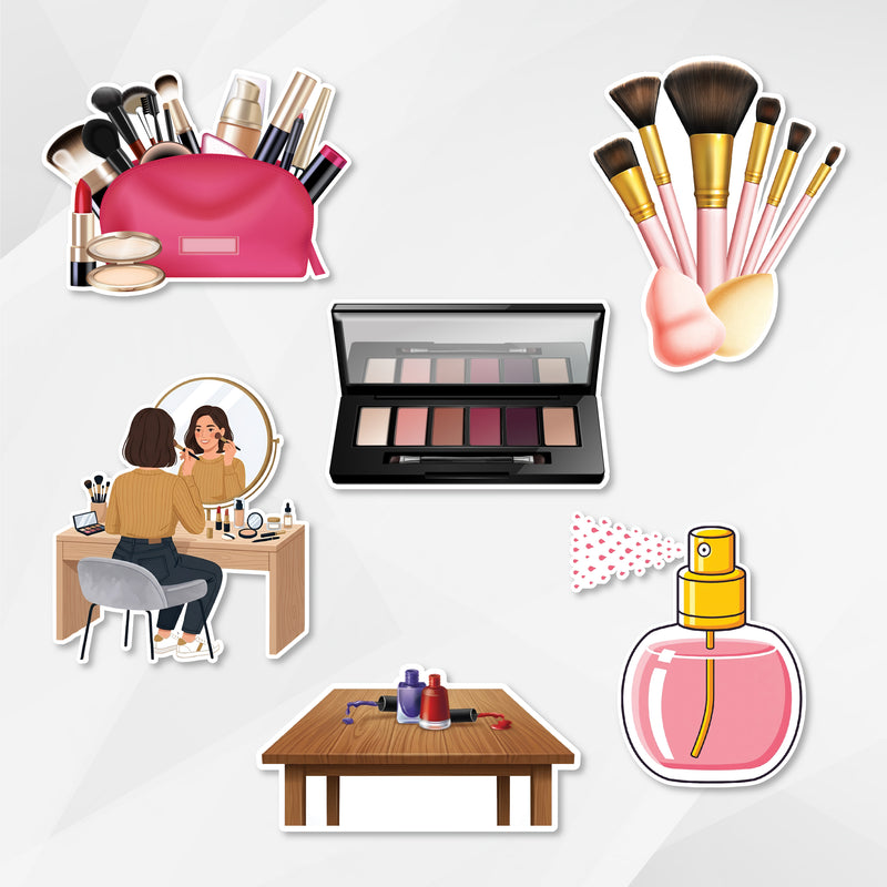 Todfod Beauty Products Fridge Magnet Set of 6 | 3 Inch Cute Cartoon Makeup & Cosmetics MDF Wood Magnets for Girls & Home Decor