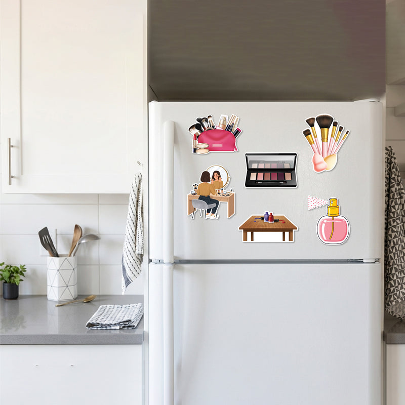 Todfod Beauty Products Fridge Magnet Set of 6 | 3 Inch Cute Cartoon Makeup & Cosmetics MDF Wood Magnets for Girls & Home Decor