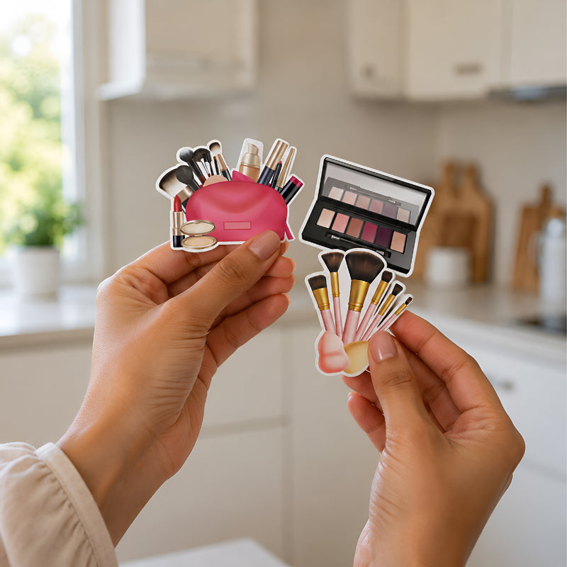 Todfod Beauty Products Fridge Magnet Set of 6 | 3 Inch Cute Cartoon Makeup & Cosmetics MDF Wood Magnets for Girls & Home Decor