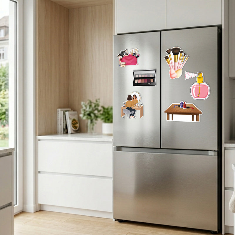 Todfod Beauty Products Fridge Magnet Set of 6 | 3 Inch Cute Cartoon Makeup & Cosmetics MDF Wood Magnets for Girls & Home Decor