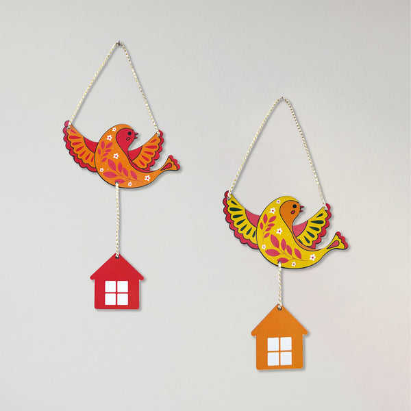 TodFod Bird Wall Hanging Decor Set | 14 Inch Colorful Bird & Small House MDF Wood Wall Art for Home Decor