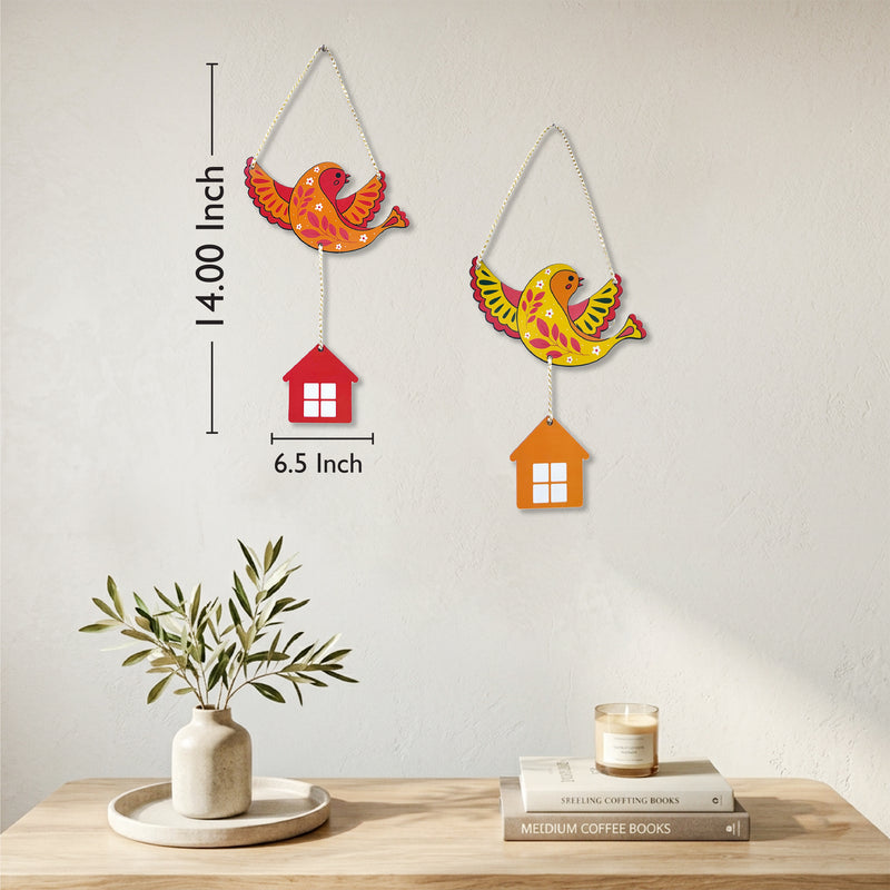 TodFod Bird Wall Hanging Decor Set | 14 Inch Colorful Bird & Small House MDF Wood Wall Art for Home Decor - Todfod