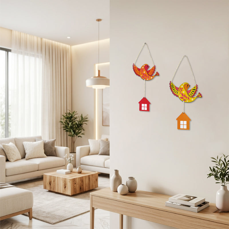 TodFod Bird Wall Hanging Decor Set | 14 Inch Colorful Bird & Small House MDF Wood Wall Art for Home Decor - Todfod