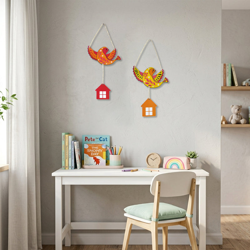 TodFod Bird Wall Hanging Decor Set | 14 Inch Colorful Bird & Small House MDF Wood Wall Art for Home Decor - Todfod