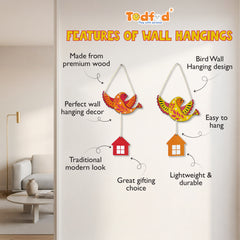 TodFod Bird Wall Hanging Decor Set | 14 Inch Colorful Bird & Small House MDF Wood Wall Art for Home Decor - Todfod