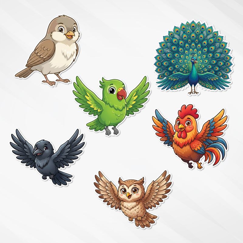 Todfod Birds Fridge Magnet Set of 6 | 3 Inch Cute Cartoon MDF Wood Magnets for Kids & Home Decor