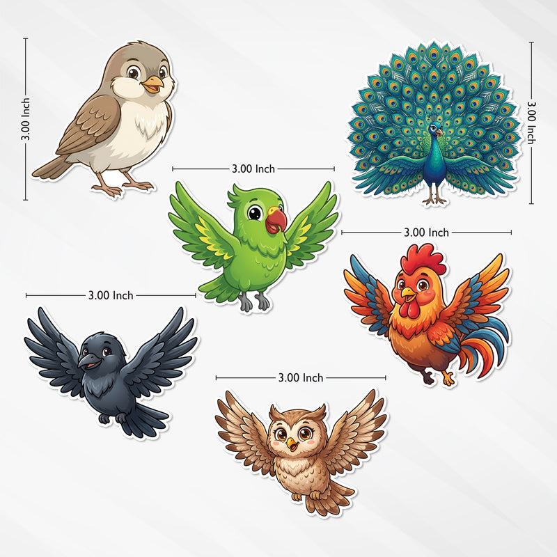 Todfod Birds Fridge Magnet Set of 6 | 3 Inch Cute Cartoon MDF Wood Magnets for Kids & Home Decor