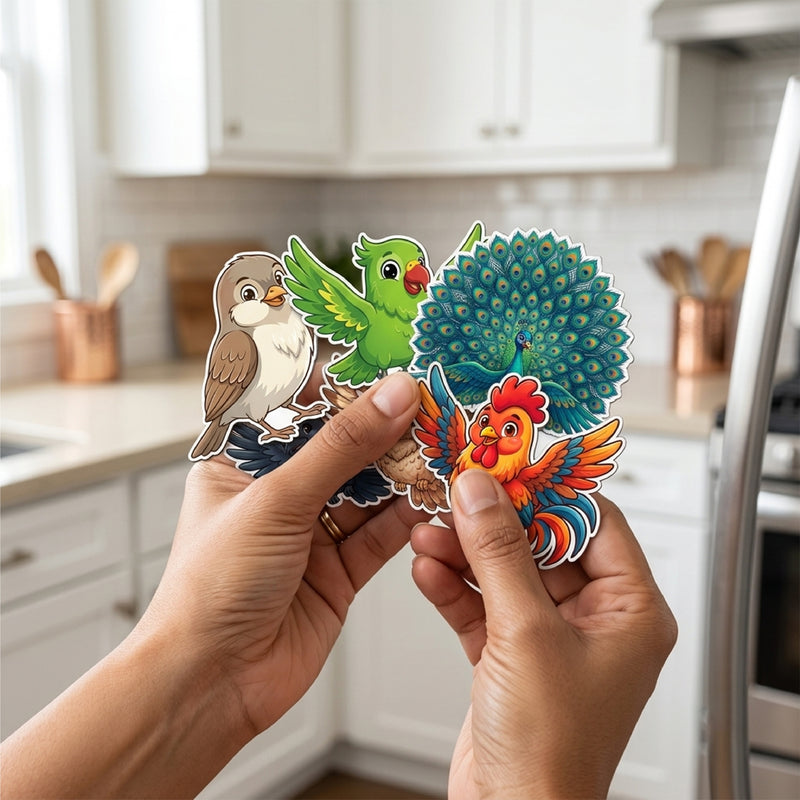 Todfod Birds Fridge Magnet Set of 6 | 3 Inch Cute Cartoon MDF Wood Magnets for Kids & Home Decor