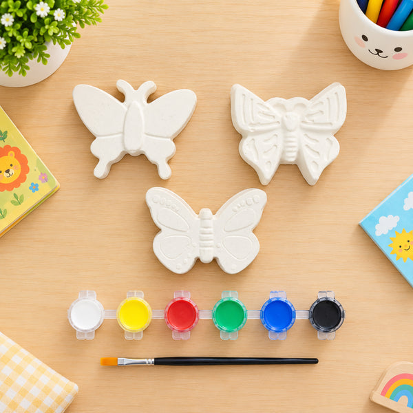 Todfod DIY Butterfly Painting Kit for Kids | 3 White Butterfly Figures with 6 Paint Colors and Brush | Creative Art and Craft Activity Set