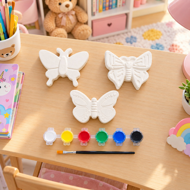 Todfod DIY Butterfly Painting Kit for Kids | 3 White Butterfly Figures with 6 Paint Colors and Brush | Creative Art and Craft Activity Set