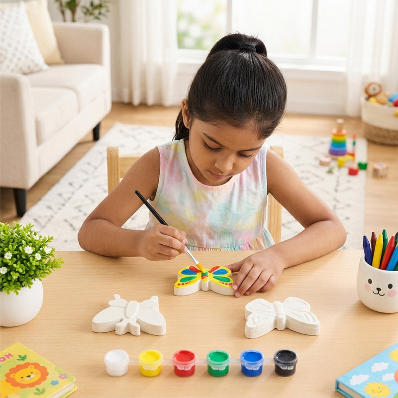 Todfod DIY Butterfly Painting Kit for Kids | 3 White Butterfly Figures with 6 Paint Colors and Brush | Creative Art and Craft Activity Set