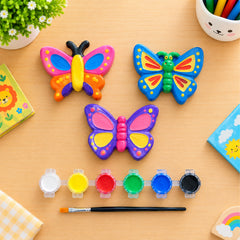 Todfod DIY Butterfly Painting Kit for Kids | 3 White Butterfly Figures with 6 Paint Colors and Brush | Creative Art and Craft Activity Set