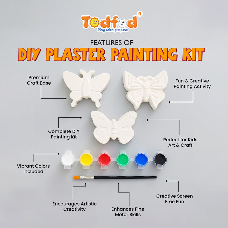 Todfod DIY Butterfly Painting Kit for Kids | 3 White Butterfly Figures with 6 Paint Colors and Brush | Creative Art and Craft Activity Set