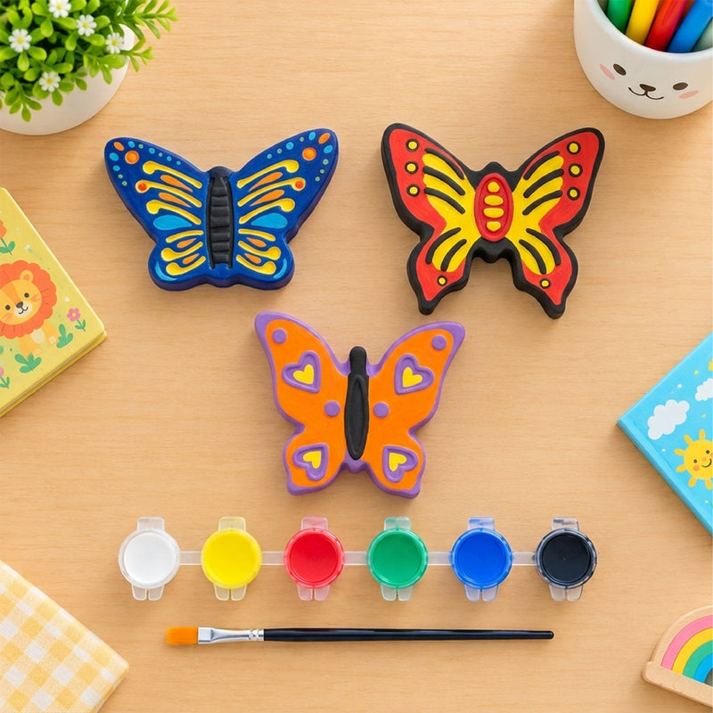 Todfod DIY Butterfly Painting Kit for Kids with 3 White Butterfly Shapes, 6 Paint Colours and Paint Brush
