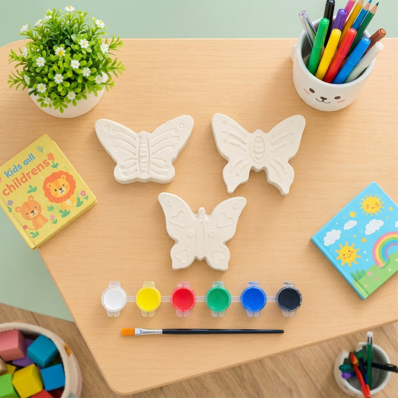 Todfod DIY Butterfly Painting Kit for Kids with 3 White Butterfly Shapes, 6 Paint Colours and Paint Brush
